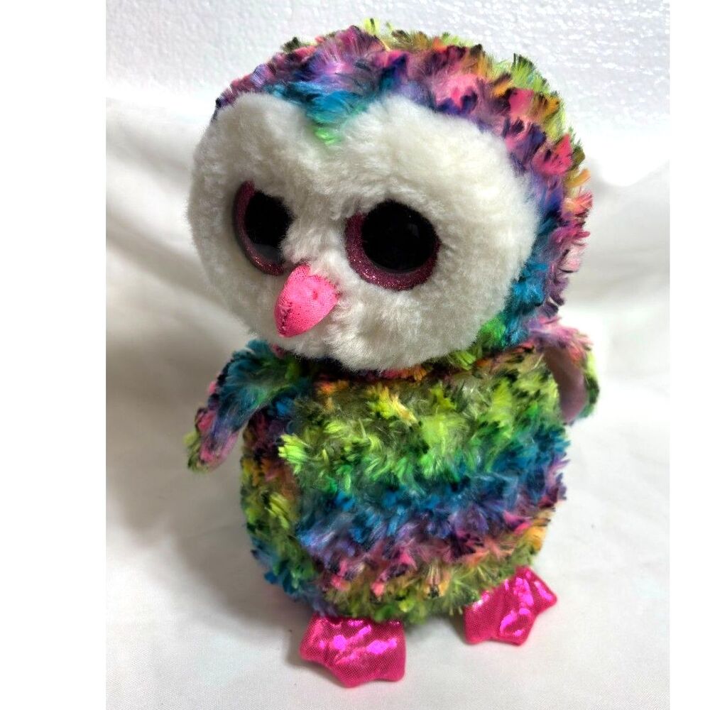 TY Beanie Boos Owen Colorful Owl Big Eyes 9" Plush Stuffed Animal 9" Toy